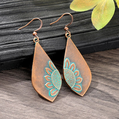 Boho Retro-style Sunflower Earring Teardrop Shape
