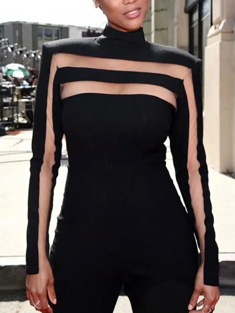 Female Fashion Sexy Mesh Splits High Neck
