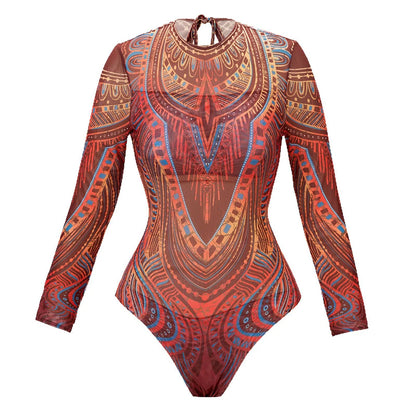Long Sleeve Sheer Sun Protection One-Piece Swimsuit With Cover-Up. Various other designs