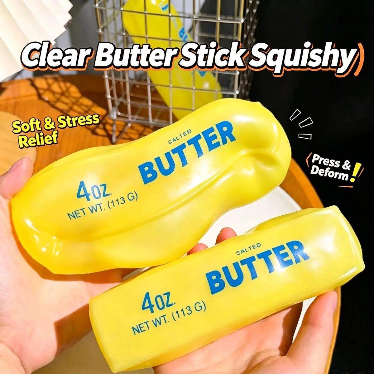 Moldable Butter Stick Squishy Toy, Vaseline Filled Stress Relief Butter Cheese Bar Fidget Toy Decompression Vent Toy