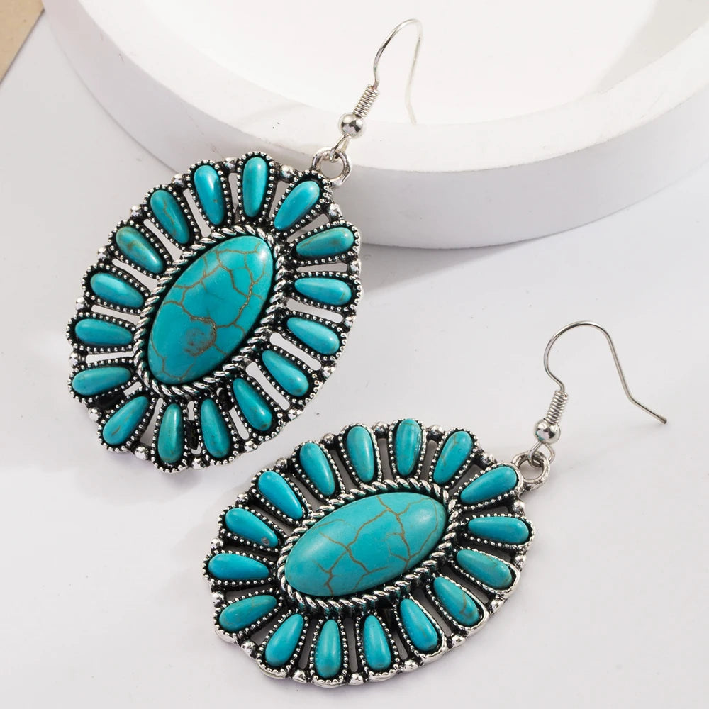 Retro Bohemian Turquoise and Leather Earrings