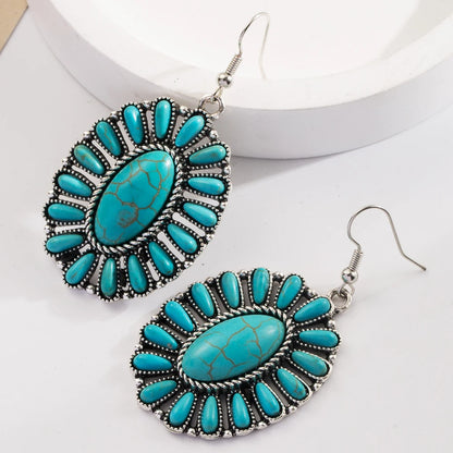 Retro Bohemian Turquoise and Leather Earrings