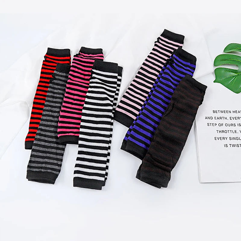 Winter Warm Long Sleeve Gloves Fingerless Stripe Knitted Elbow Elastic Outdoor Fashion Warm Wrist and Arm Glove in 8 colors