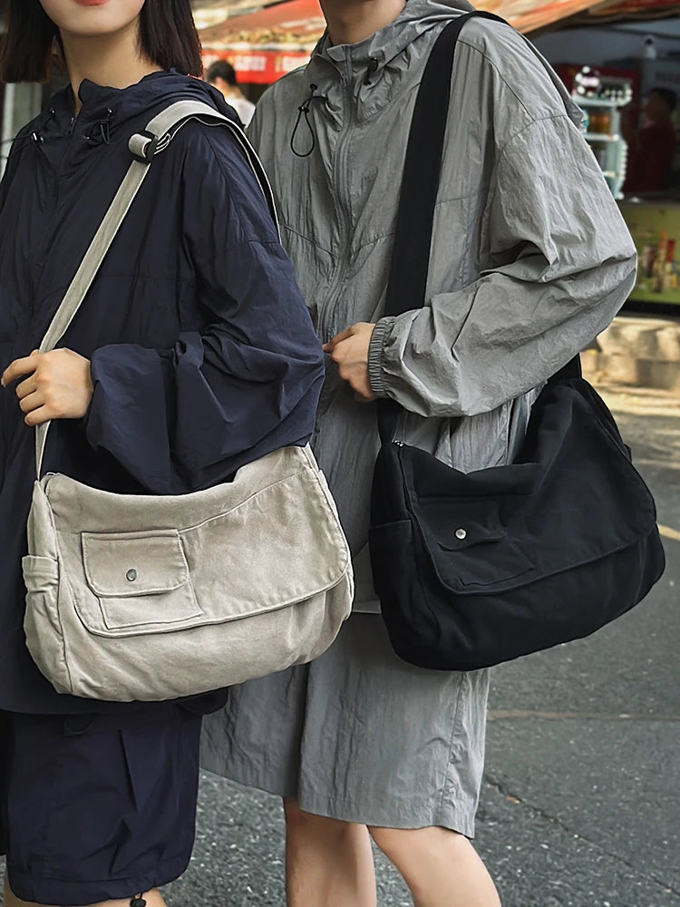 Casual Canvas Messenger Bag Versatile, Large Capacity Shoulder Bag, Adjustable Crossbody