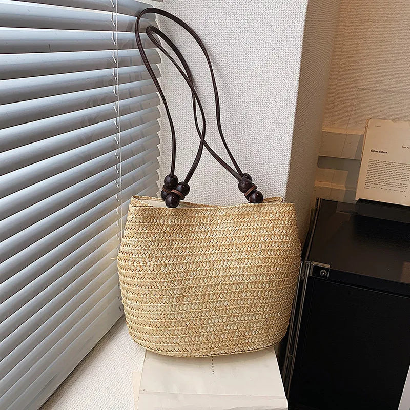 Casual Straw Woven Shoulder Bags, Handmade Wicker Handbags in 3 colors