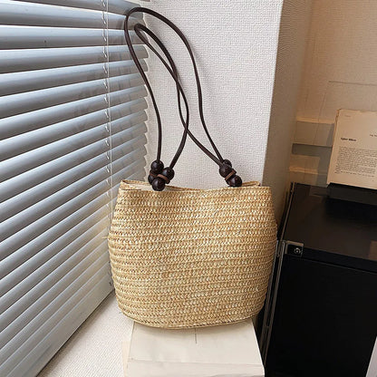 Casual Straw Woven Shoulder Bags, Handmade Wicker Handbags in 3 colors