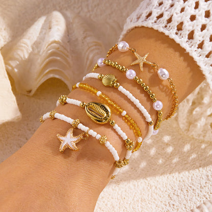 6 Pcs Bohemian Shell Starfish Beaded Bracelet