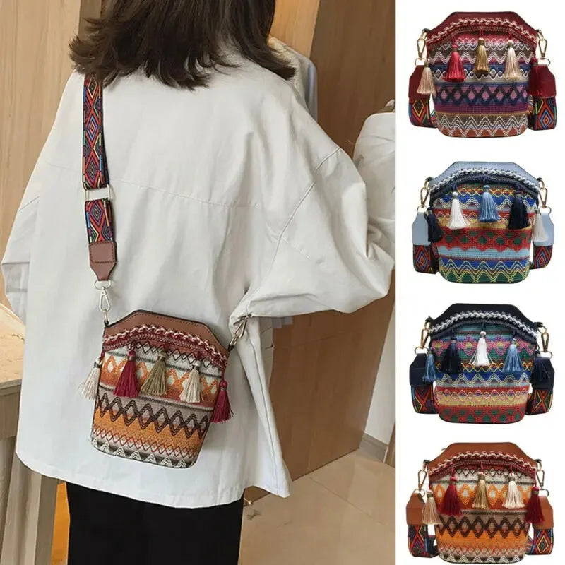 Vintage Handwoven Crossbody Bag Hippie Sling Shoulder Bag