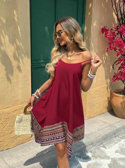 Boho Cami Dress, Casual Adjustable Spaghetti Straps