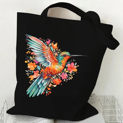 Colorful Hummingbird Canvas Shoulder Bag Flower Pattern. GREAT TO USE AS A GIFT BAG--WHY USE PAPER???