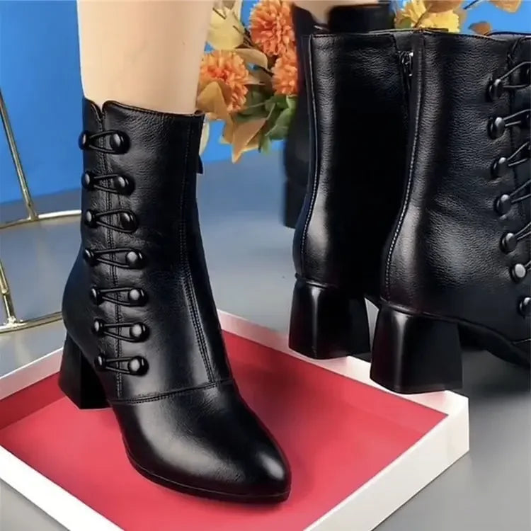 Women Boots  Autumn/Winter Fashion Cotton Shoes Plush Soft Bottom Waterproof Zipper Strap High Heel Women Boots Botas Mujer