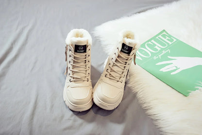 Short Snow Boots, Anti‑Slip, Warm Fur Lined, Lace-Up Casual Ankle Boots, Come in Black, White, Tan
