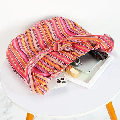 Bohemian Canvas Shoulder Crossbody Bag, Large Capacity, Ethnic Style Tote Bag