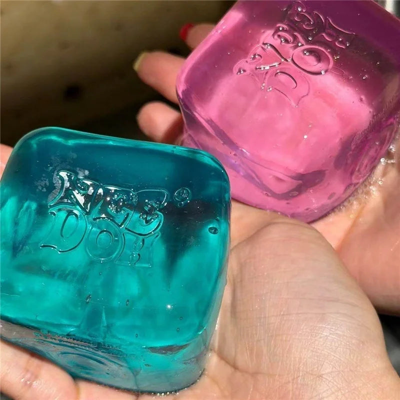 Needoh Nice Clear Cube, Solid Squishy Stress Relief, Squeeze Fidget Toy, Slow Rebound
