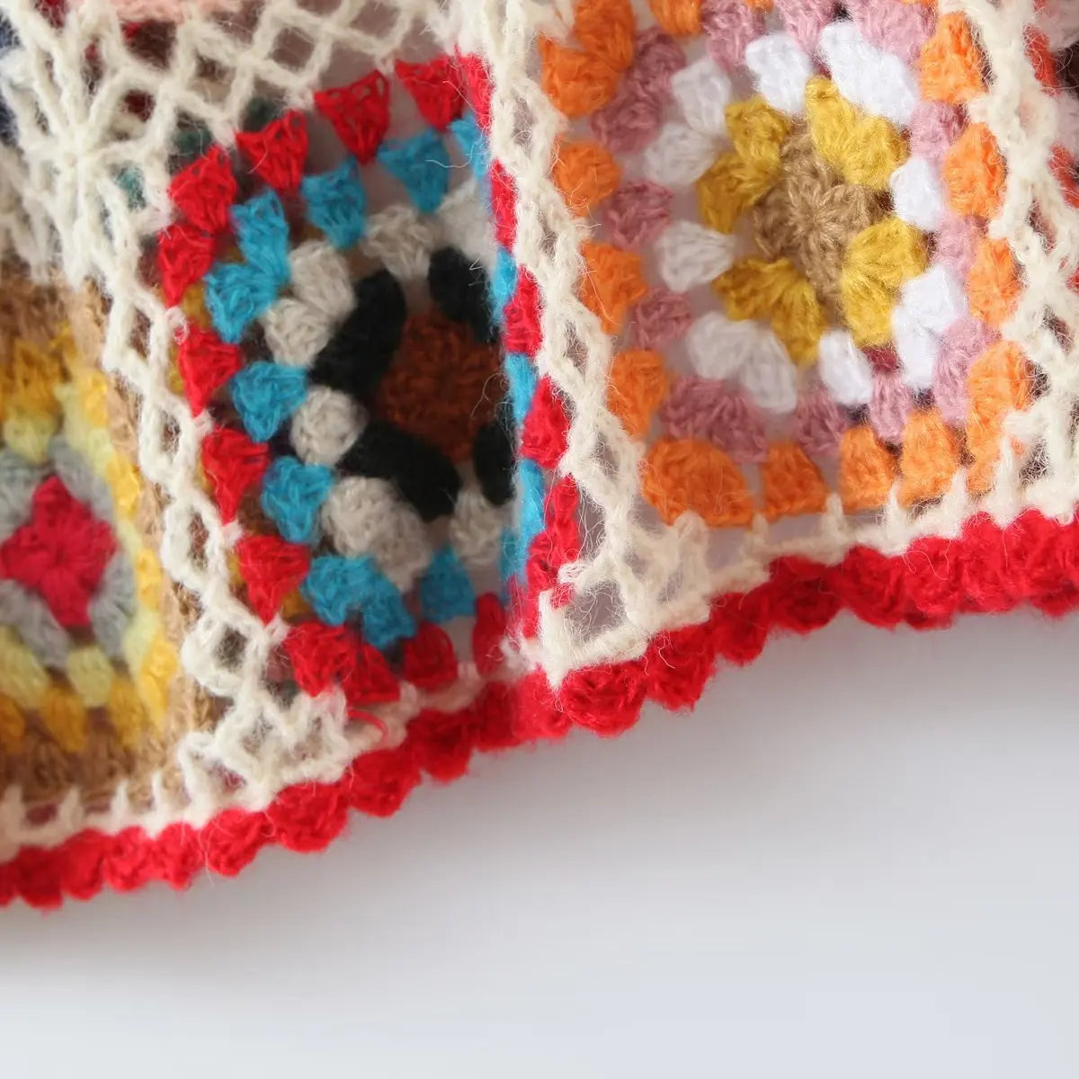 Boho hand-made crocheted cardigan, Square pattern, loose knitted cardigan, Hooded with long sleeves