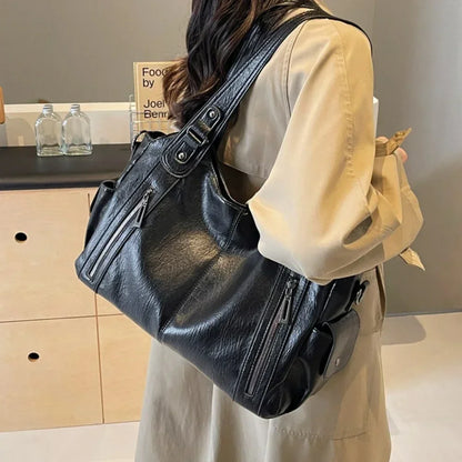 Soft Interior Compartment Shoulder Bag With Zipper Handbags in 3 colors