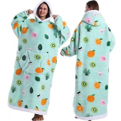Super Long Flannel Pullover Night Shirt with Pocket and Hood, Super Snuggly for Men and Women, 12 Different Prints