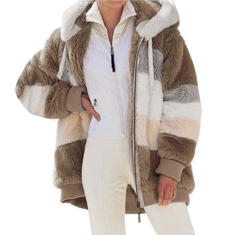 Oversized Warm Plush Jacket with Pockets, Hood, and Zipper Front, Loose, Cozy Fit. comes in 10 Colors