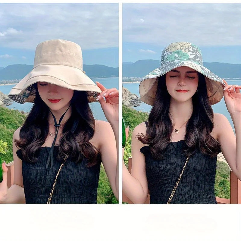 Bohemian Reversible Bucket Hat - Oversized Floral Print Sun