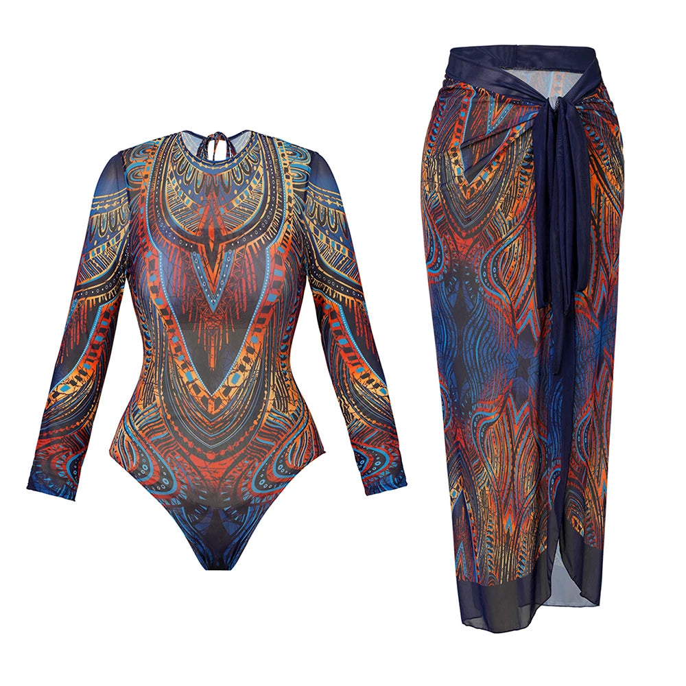 Long Sleeve Sheer Sun Protection One-Piece Swimsuit With Cover-Up. Various other designs
