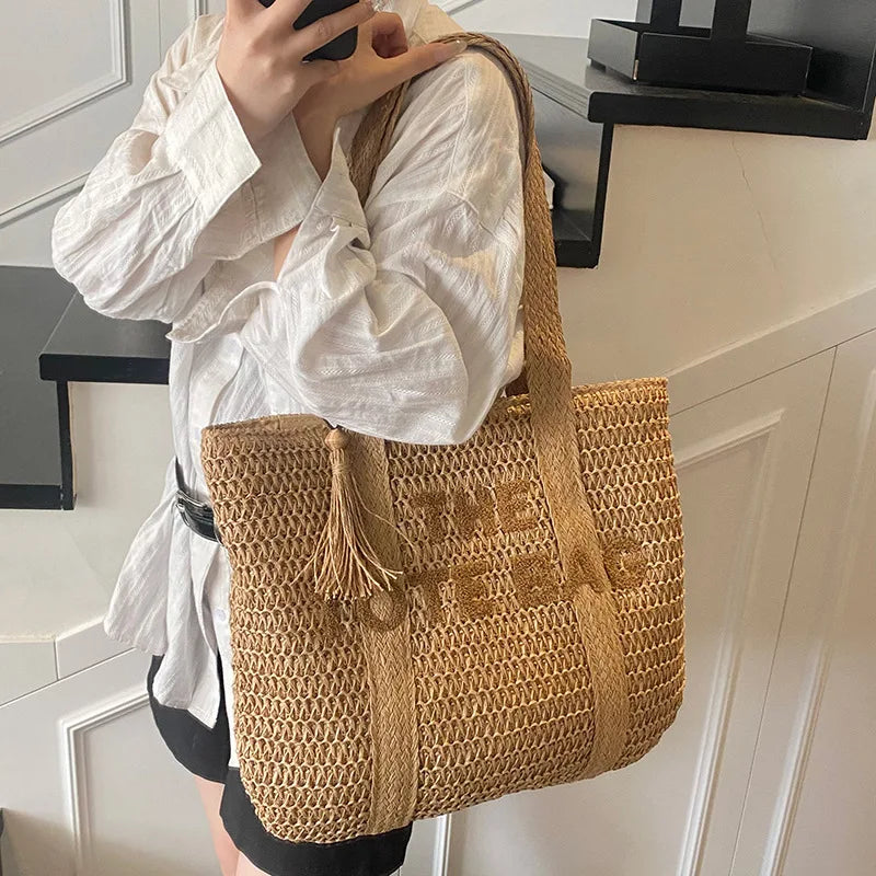 French Style Large Capacity Woven Straw Bag