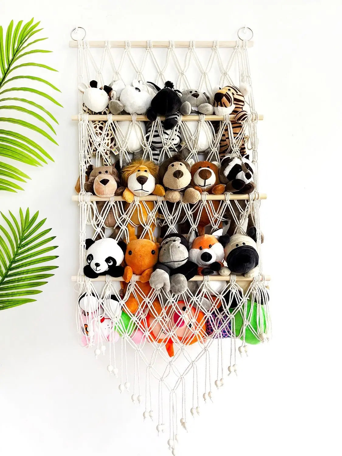 Boho Hand-woven Storage Hammock Rack Ideal for Children's Room Plush Toy Storage Display Shelf Home Decor Organizer Mesh Wall Art Tapestry