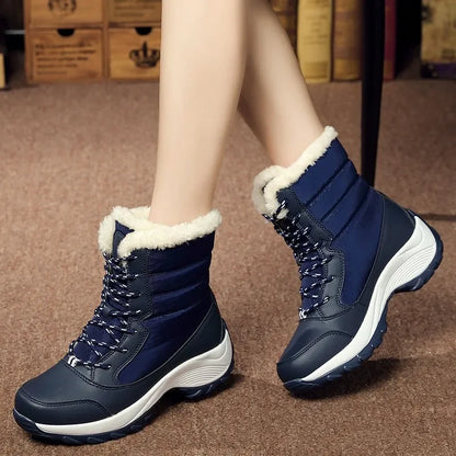 Lightweight Ankle Snow Boots with Slight Platform: Red and White, Tan and White, Navy, and Black