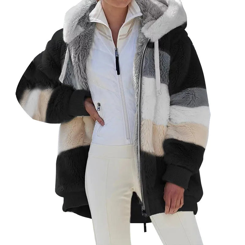 Oversized Warm Plush Jacket with Pockets, Hood, and Zipper Front, Loose, Cozy Fit. comes in 10 Colors