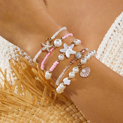 6 Pcs Bohemian Shell Starfish Beaded Bracelet