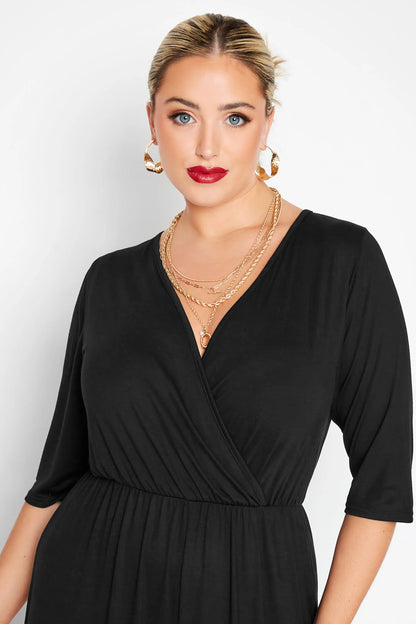Sizes to 8XL  Culotte Jumpsuits, 3/4 Length Sleeve, Loose Casual Jumpsuits, Wide Leg Wrap Jumpsuit