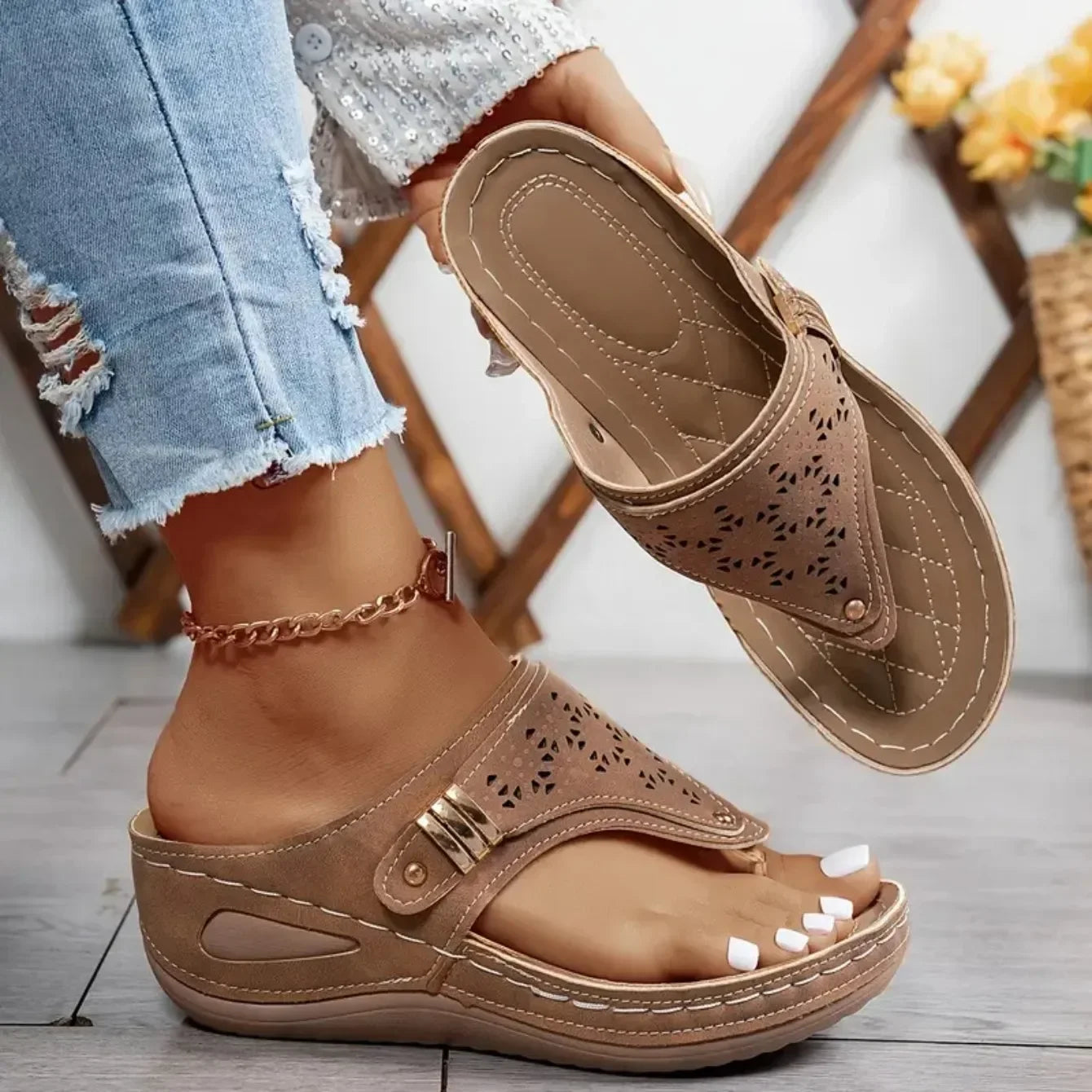 Summer Wedge Sandals Open Toe Flip Flop Fashion, Casual Slip on Platform Sandals, Slides