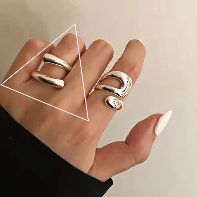 Sterling Silver Rings INS Fashion Vintage Hollow Lines  Adjustable  Jewelry
