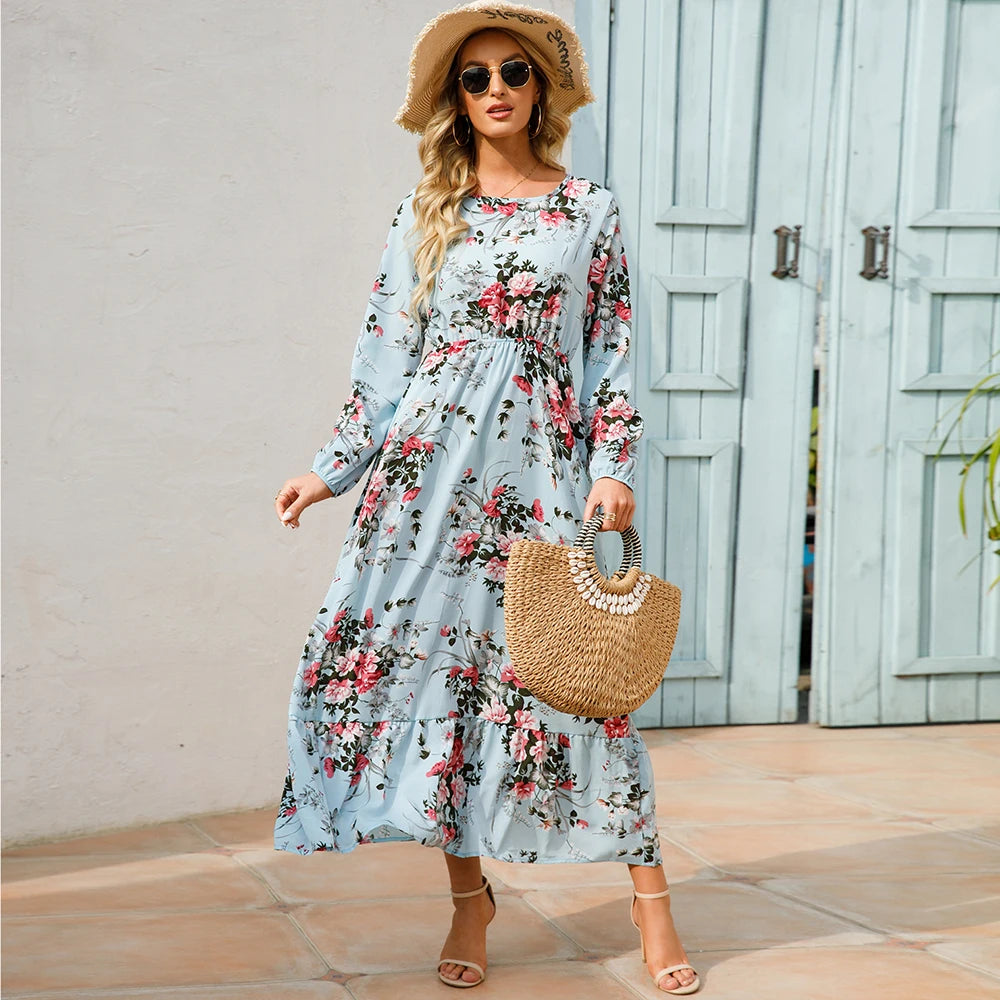 Bohemian Casual Full Sleeve High Waisted Maxi Dress. 20 different designs. S,M, L, XL