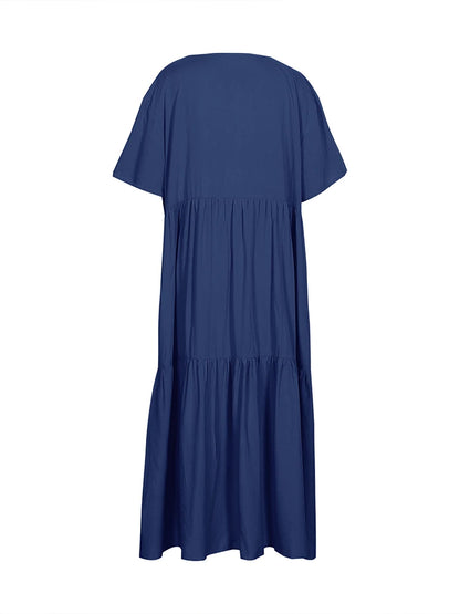 Sizes to 5XL, Loose Casual Midi Dress, V-neck, Short Loose Sleeves