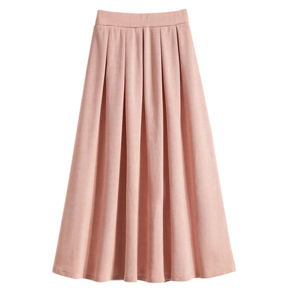 Sizes to 4XL, Pleated Solid Color Maxi Skirt with Elastic Back Waistband