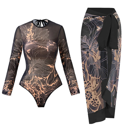 Long Sleeve Sheer Sun Protection One-Piece Swimsuit With Cover-Up. Various other designs