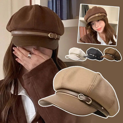 Retro British Style Beret, Versatile Octagonal Newsboy Cap for Big Head Circumference