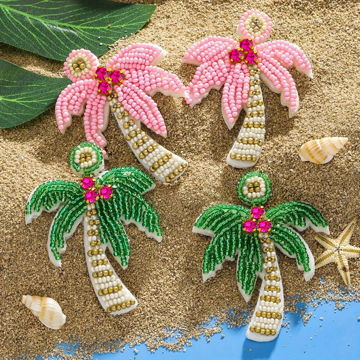 Fun Bohemian Handmade Beaded Coconut Trees and Cactus
