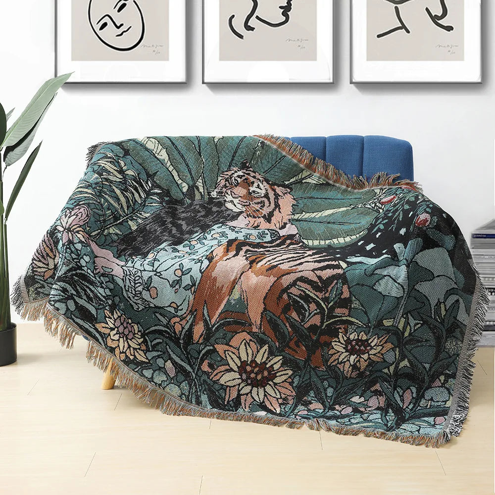 Boho Floral Tapestry, Nordic Plaid Blankets with Fringe. Comes in 10 designs