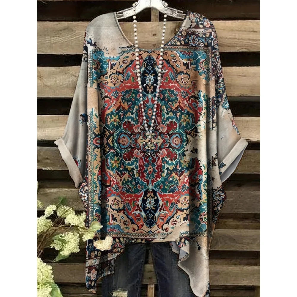 30 Different Style Bohemian Floral Tunics Plus Size to 3XL, 30 Vibrant Colors, Open Round Neck, Hankie Hem, Loose baggy sleeves