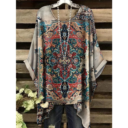 30 Different Style Bohemian Floral Tunics Plus Size to 3XL, 30 Vibrant Colors, Open Round Neck, Hankie Hem, Loose baggy sleeves