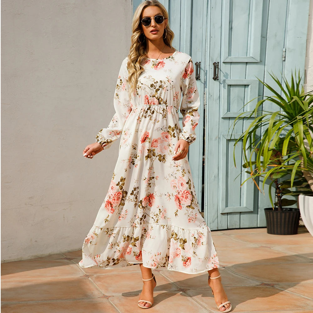 Bohemian Casual Full Sleeve High Waisted Maxi Dress. 20 different designs. S,M, L, XL