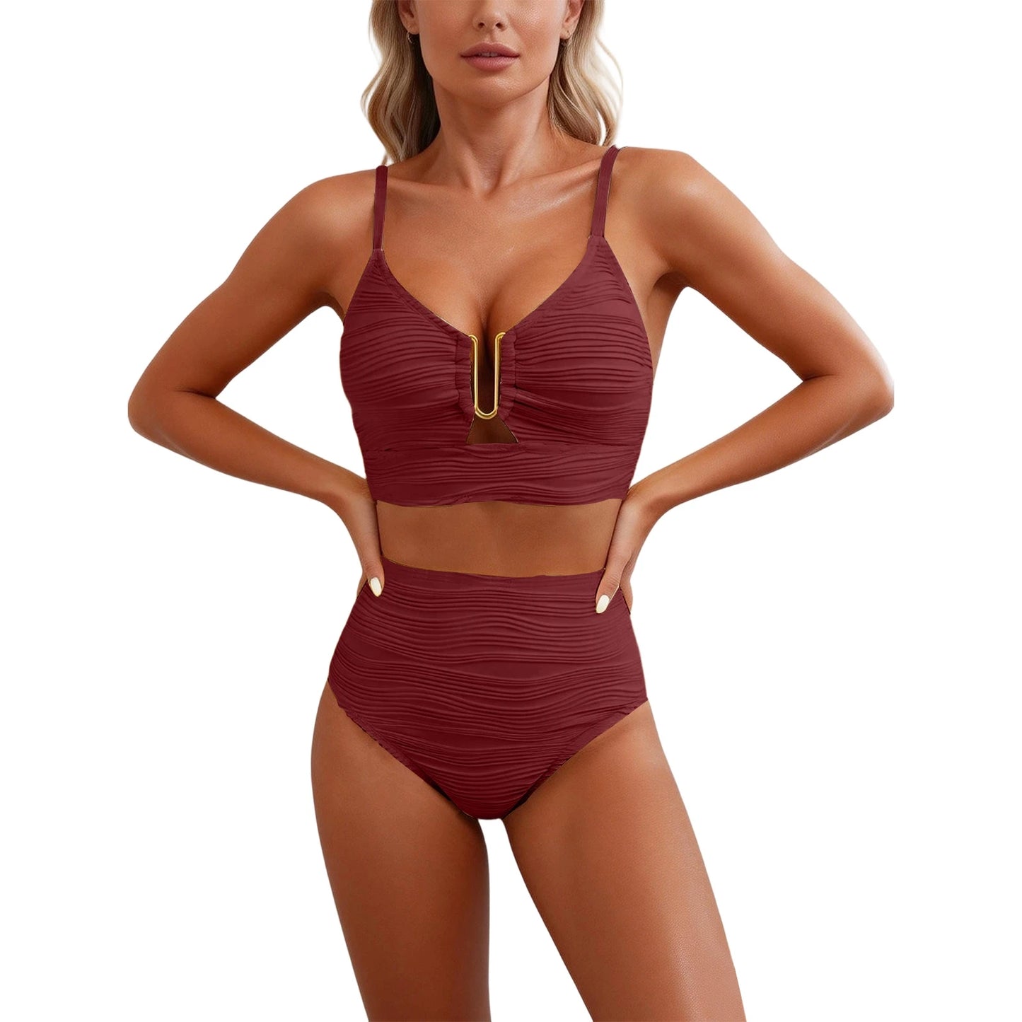 Sizes to XXL, 2 Piece Bikini,  Wire U Cutout in top,  High Waisted,  Variety of Colors