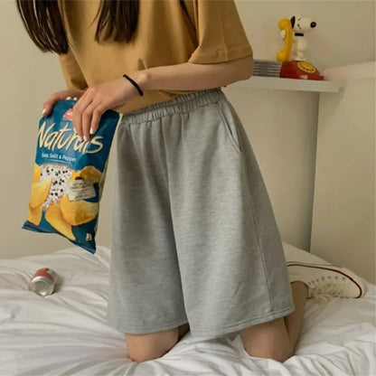 Loose, Elastic Waist Shorts, Casual Wide Leg Pants,  Vintage Fashion Sweatpants in Grey and Black Pockets