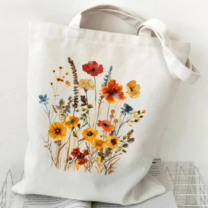 Artistic Watercolor Floral Pattern Canvas Shoulder Tote Bag . PERFECT TO USE AS A GIFT BAG INSTEAD OF PAPER
