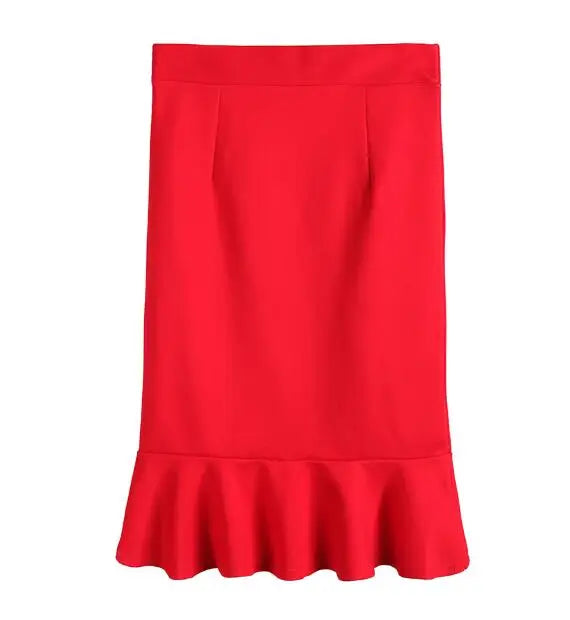 Sizes to 5XL High Waisted Stretchy One Step Pencil Skirt  with Ruffle Hem