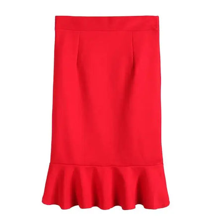 Sizes to 5XL High Waisted Stretchy One Step Pencil Skirt  with Ruffle Hem
