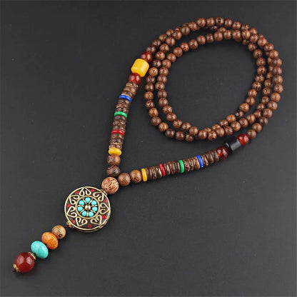Long Wooden Beaded Tassel Boho  Necklace Nepal Wood Beads