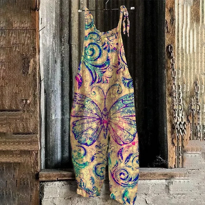 Boho Overalls in several different designs, Tie Straps, Loose Fit, Rolled bottoms
