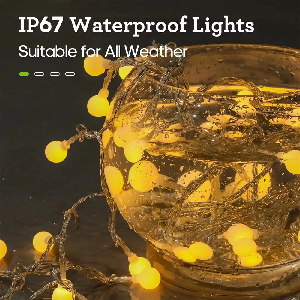 Frosted Globe Solar String Lights 100 LED IP65 Outdoor Fairy Lights